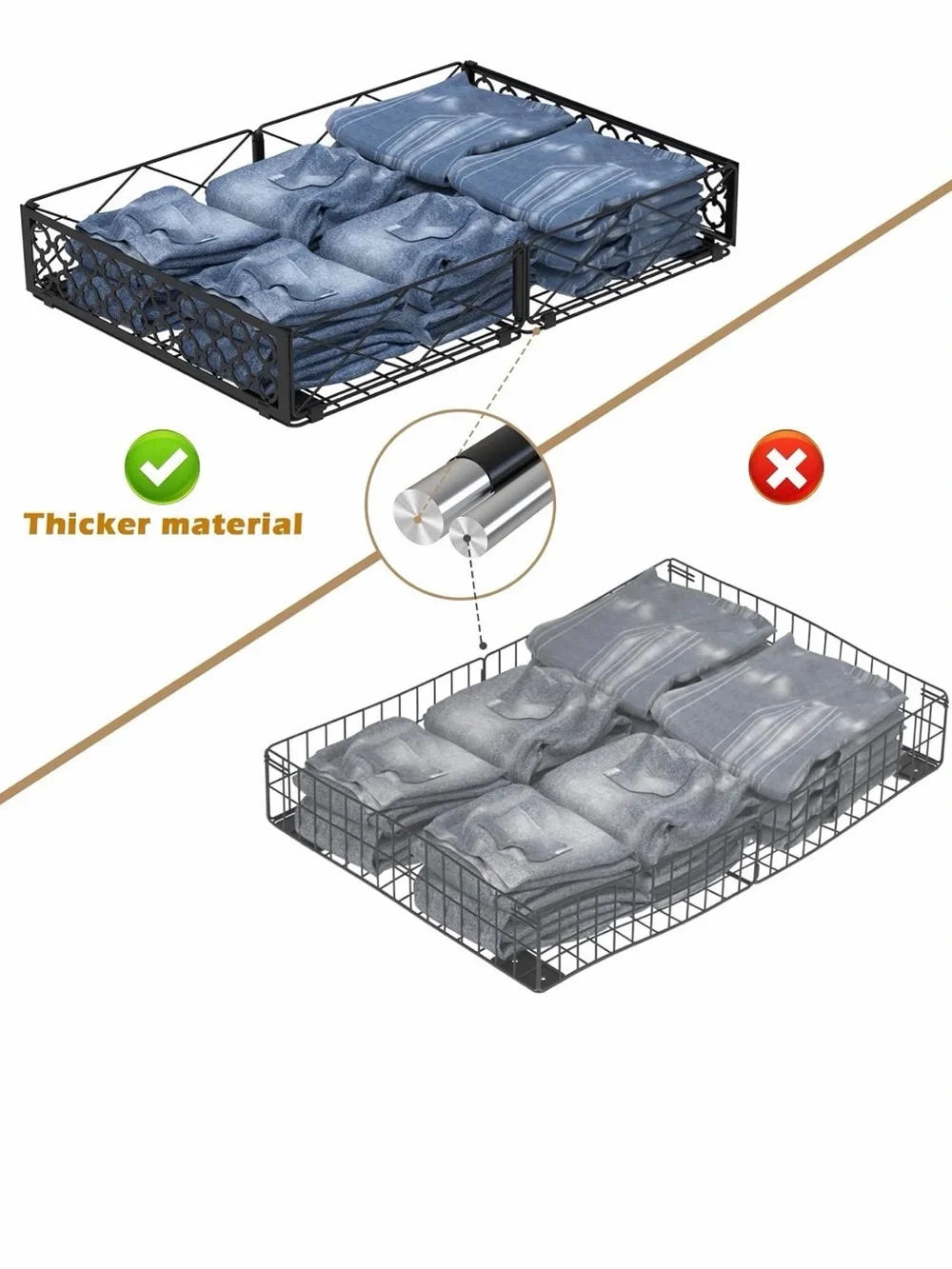 Black Decorative Metal Drawer Organizer Tray for Home Storage